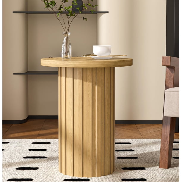 Mesa auxiliar con pedestal Farmhouse, mesa auxiliar redonda Fsbecl de madera
