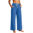thumbnail image 5 of KIHOUT Womens Wide Leg Pants High Waisted Solid Color Casual Loose Fit Drawstring Elastic Waistband Trousers with Pockets Long Pants, 5 of 6