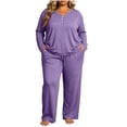 thumbnail image 2 of POROPL Women's Plus Size Pajama Sets,Long Sleeve V Neck Sleepwear with Wide Leg Pants Sizes XL-5X, 2 of 6