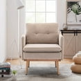 thumbnail image 2 of Accent Chair with Gold Metal Legs, Mid-Century Modern Tufted Velvet Accent Chair, Upholstered Comfy Arm Chair with Removable Seat Cushion, for Living Room, Bedroom, Beige, 2 of 7