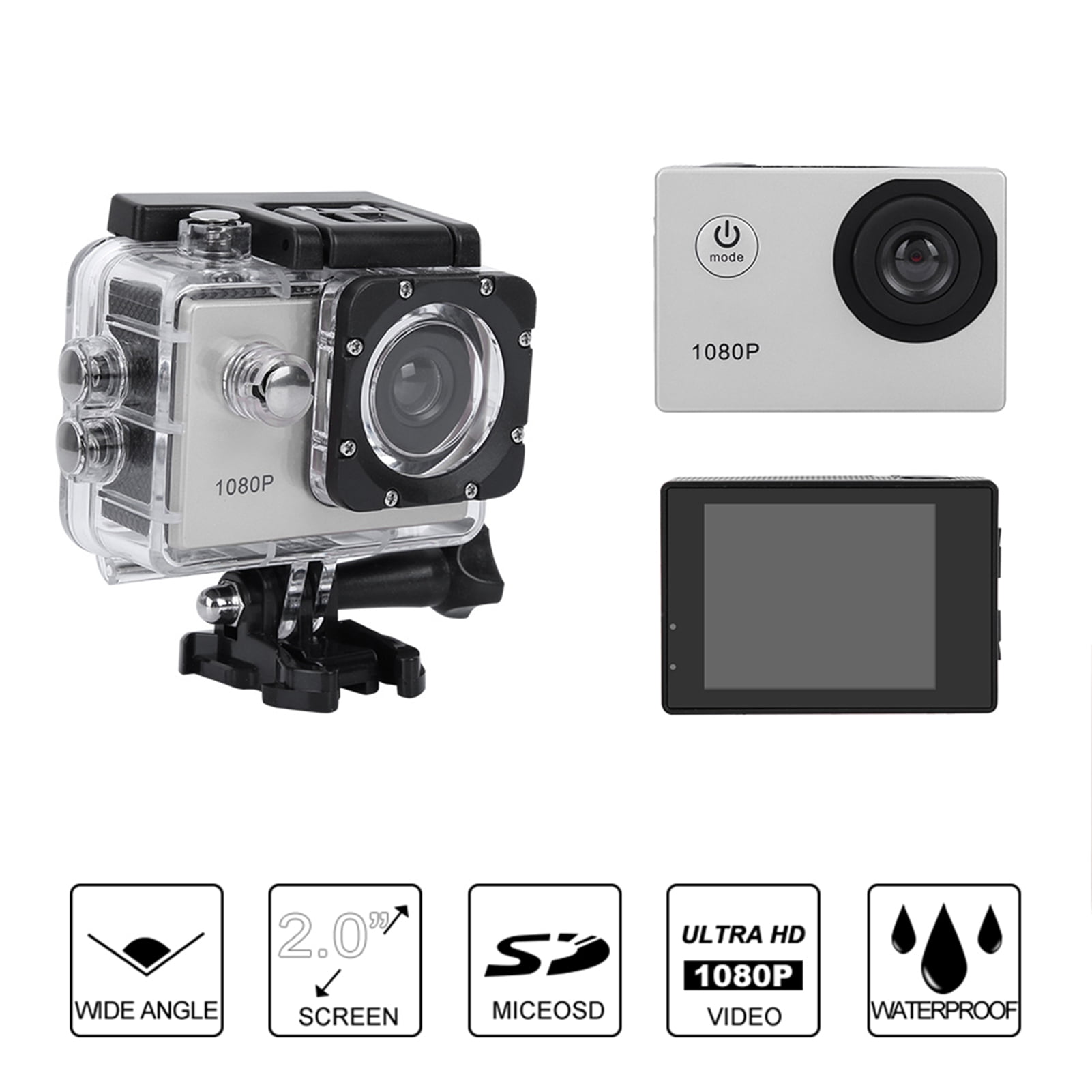 Wide Angle Action Camera, 140 Lens, 1080P Video, 30M