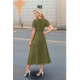 thumbnail image 3 of V-Neck Pleated Puff Sleeves Long-Sleeved Dress  Green M, 3 of 4