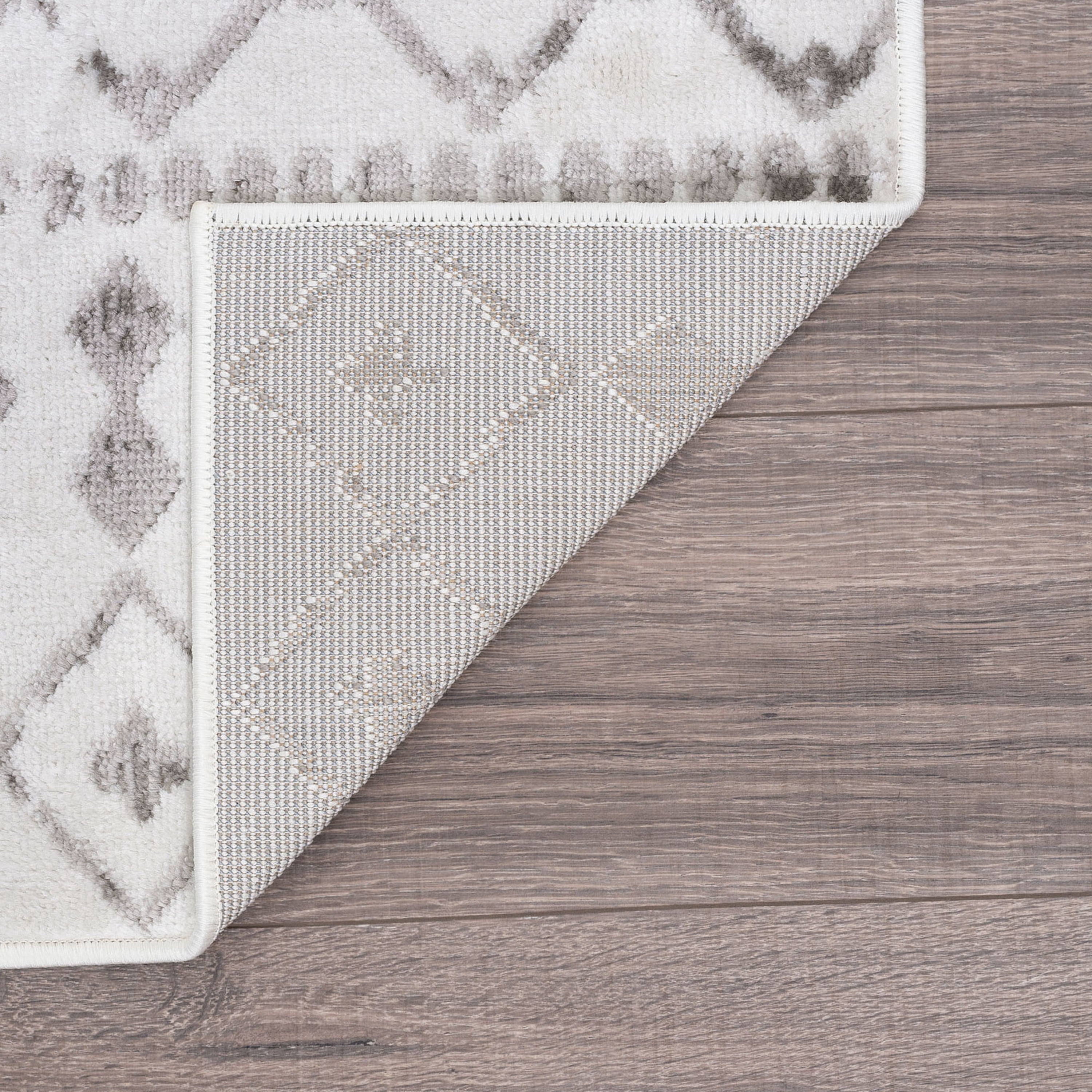 Contemporary 9x12 Area Rug (8'9'' x 12'2'') Geometric White Living Room Easy to Clean