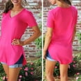 thumbnail image 2 of La nueva manga del cortocircuito del cuello del color sólido V de la camiseta de las mujeres de la m Abanopi Rosa M, 2 of 7