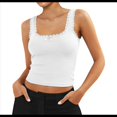 thumbnail image 3 of Camisola de Tirantes para Mujer, , Ajustada, de Punto Acanalado, con Encaje, para Verano, con Cuello Cuadrado y Sin Mangas. M, 3 of 9