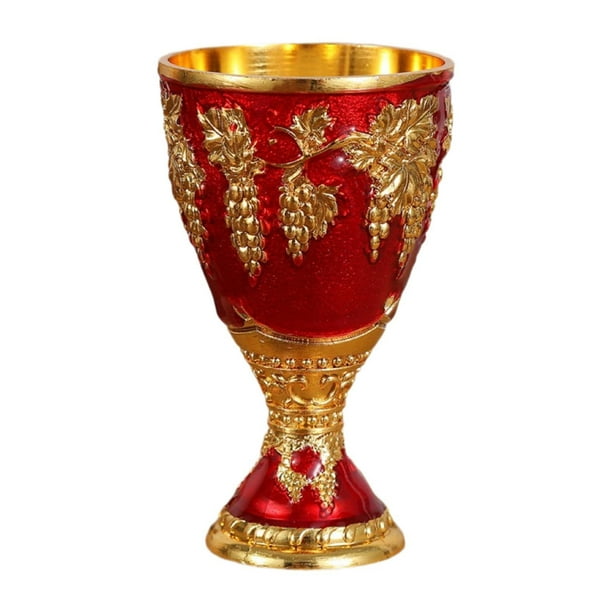 Copa medieval vintage, cristalería ceremonial, aniversario, elegante diseño tallado Rojo
