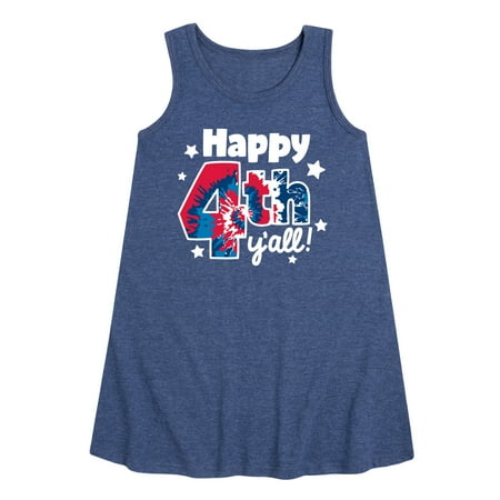 

Instant Message - Happy 4th Y all! - Tie dye - Toddler & Youth Girls A-line Dress