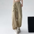 thumbnail image 5 of Owordtank Parachute Pants for Women Cargo Pants Women Baggy Drawstring High Rise Straight Leg Baggy Pants Jogger Sweatpants, 5 of 8