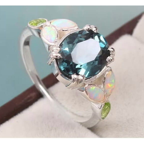 Vintage Oval Alexandrite Engagement Ring Unique 925 Silver Leaf Promise Ring For Her Opal Peridot June Brithstone Nature Inspired Ring Women