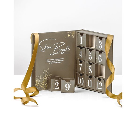 callura Silvertone Jewellery Advent Calendar with Swarovski Crystals for Women, 12-Day, Timeless Neutrals