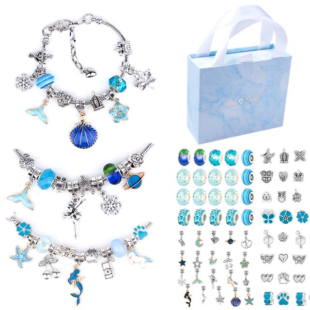 Kit de fabricación de joyas de pulsera con abalorios, collar de abalorios, juego de regalos artesanales de bricolaje para adolescentes, niñas, niños, azul JAMW Sencillez