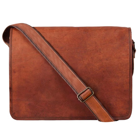 RUSTIC TOWN Sac Messager pour Ordinateur Portable en Cuir Pleine Fleur Vintage 15 Pouces