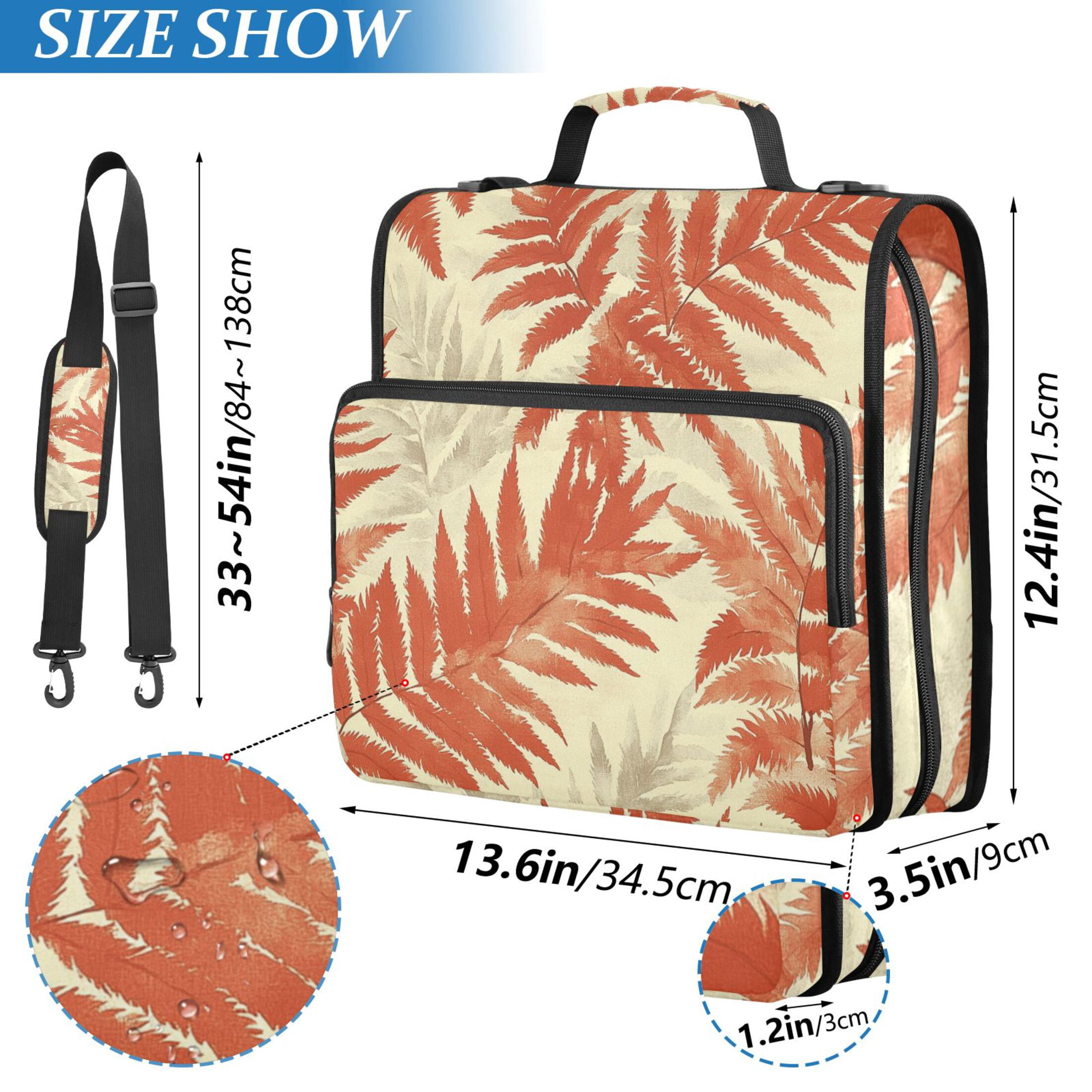 3 Ring Zipper Binder with Shoulder Strap Waterproof Trapper Keeper 2 Inch D-Ring 500 Sheets Capacity Fern Leaves