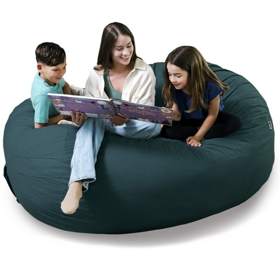 Big Joe Fuf 8Ft Giant Foam Bean Bag Chair, Oversized Couch with Removable Cover for Kids, Teens, Adults, Deep Sea Velveteen, Durable Woven Polyester, 8 Foot