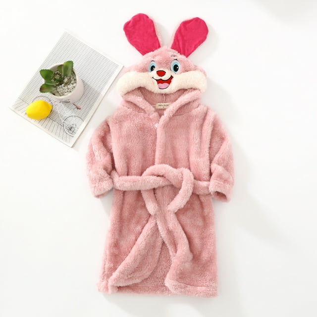 Kids Robes for Girls Fleece Robes for Kids Animal Bathrobes Hooded Warm Flannel Night-Robe Sleepwear Pajamas Kids Spa Robe Little Girls Robes Size 1-2 Years