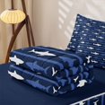 thumbnail image 5 of Manfei Coastal Shark Zipper Twin Comforter Sets with Fitted Sheet and 2 Pillowcases, Simple Horizontal Stripe Zipper Bedding Set, Navy White, Blue Reversible, 4pcs, 5 of 7