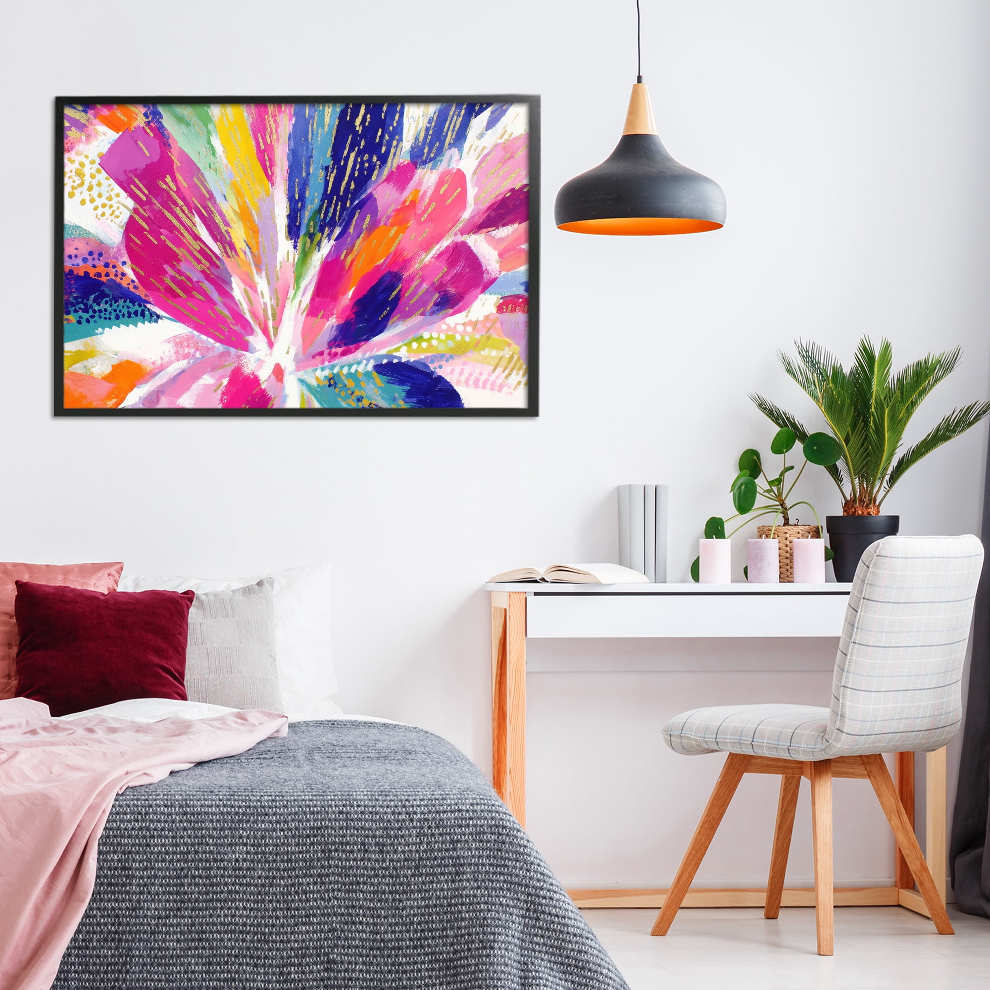 Stupell Industries Flower Burst in Vibrant Tones Black Framed Giclee Art, design by Chromatic Storm Studio