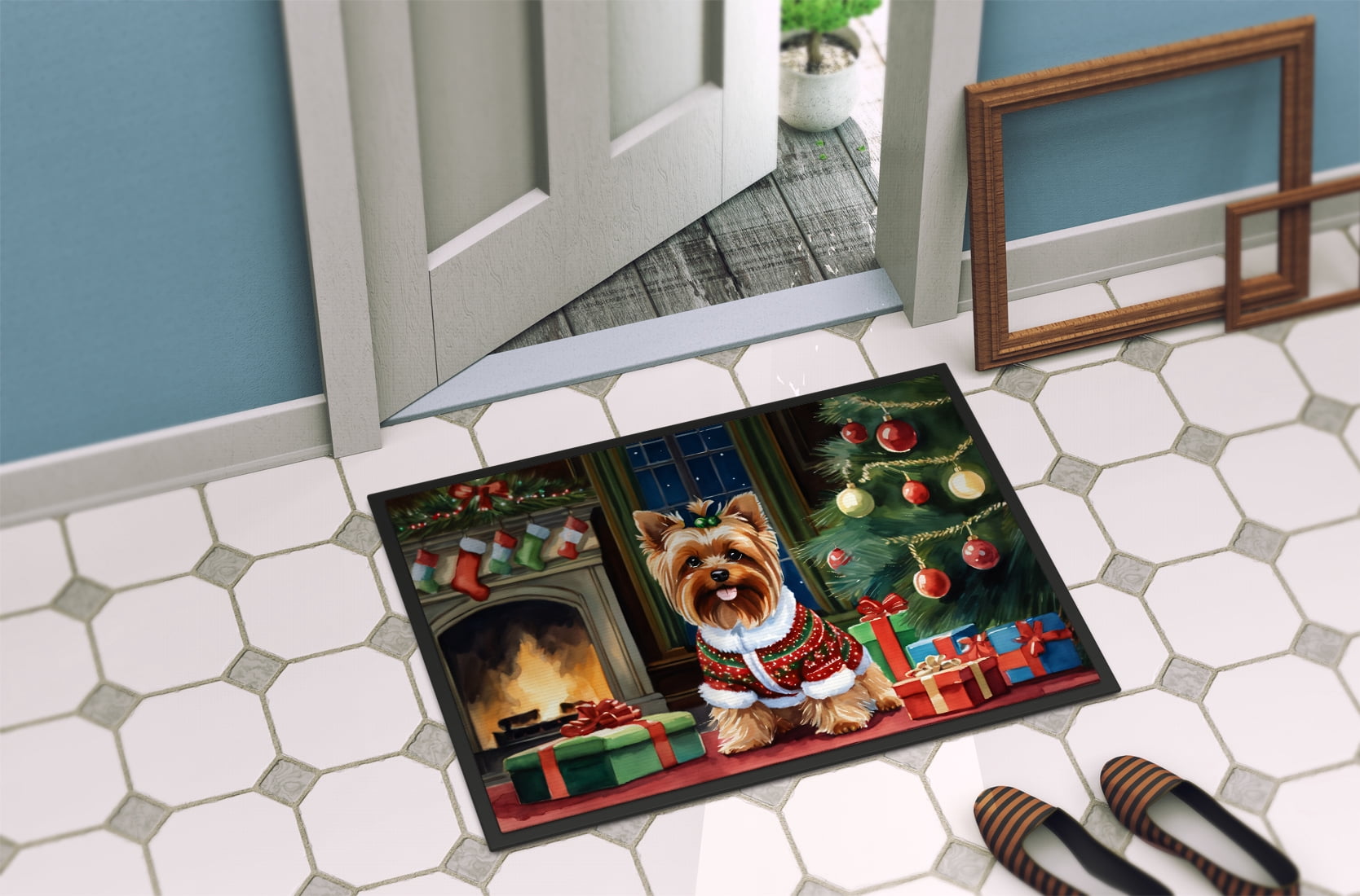 Carolines Treasures DAC2769MAT 0.15 x 18 x 27 in. Yorkshire Terrier Cozy Christmas Doormat