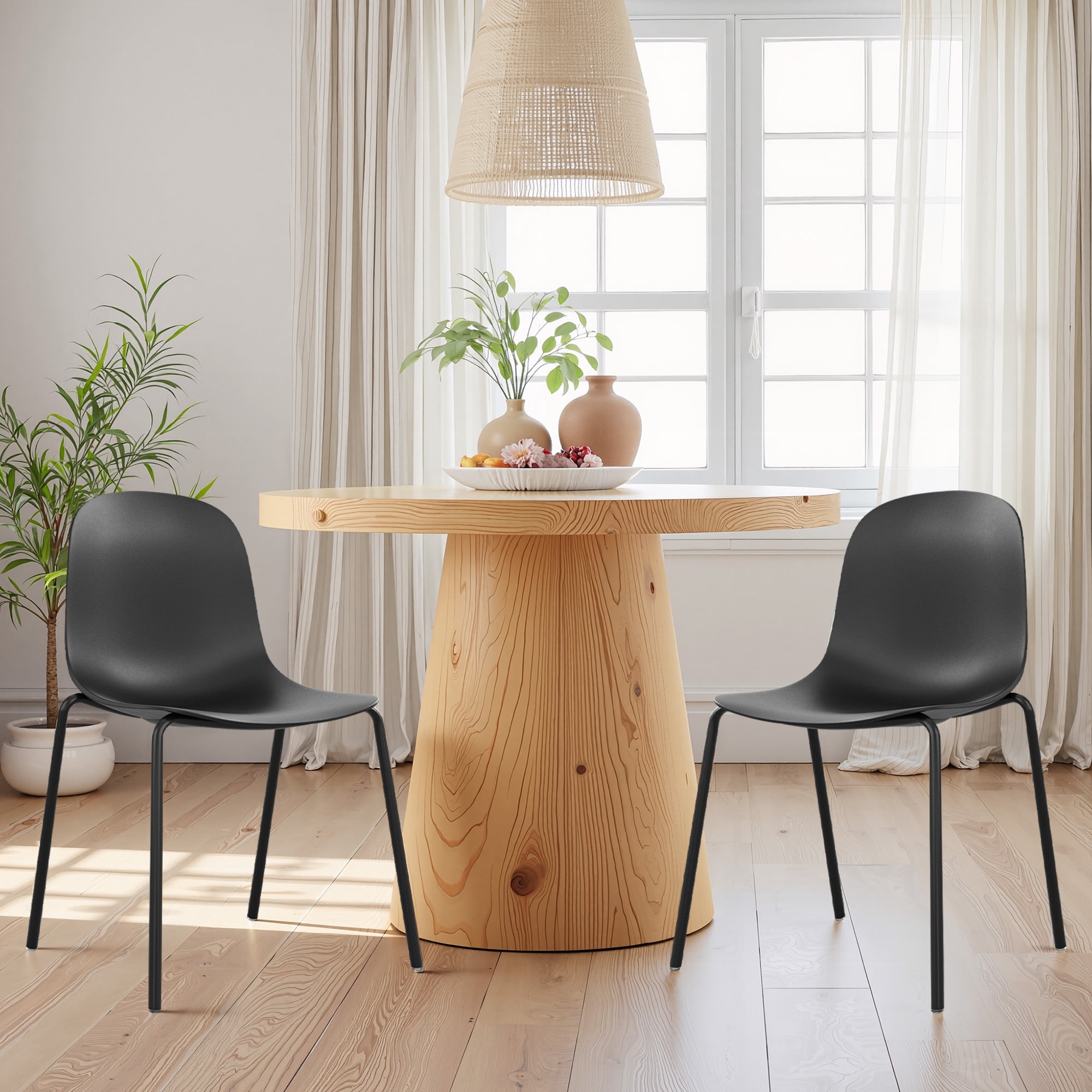 MAYEERTY Black Set of 4 Modern Stackable Plastic Waterproof Dining Chairs, Metal Legs, Indoor/Outdoor Use
