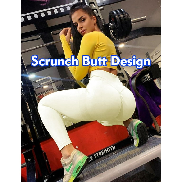 A AGROSTE Scrunch Butt Lifting Seamless Leggings Booty High Waisted Workout  Yoga Pants Anti-Cellulite Scrunch Pants White-S