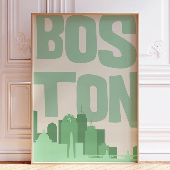 Boston Skyline Print: Modern Green Cityscape Wall Art UNFRAMED PAPER POSTER, Home Decor, Vintage Gift, Living Room Dercor