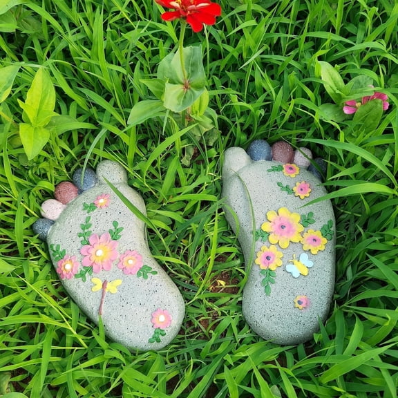 Epoxy resin Footprint Garden Stepping Stones Set of 2 , Outdoor Decorative Paver Mat for Yard Lawn Walkway Landscaping