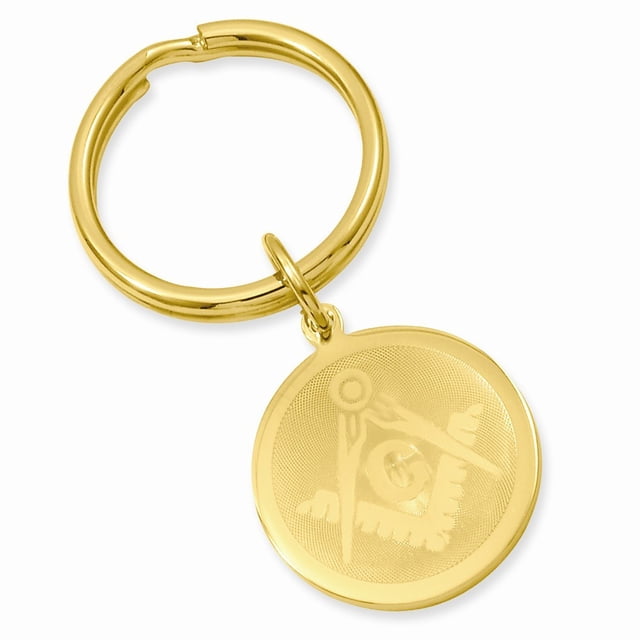 Gold Plated Solid Patterned Engravable Polished back Round Masonic Key Ring Jewelry Gifts for Men