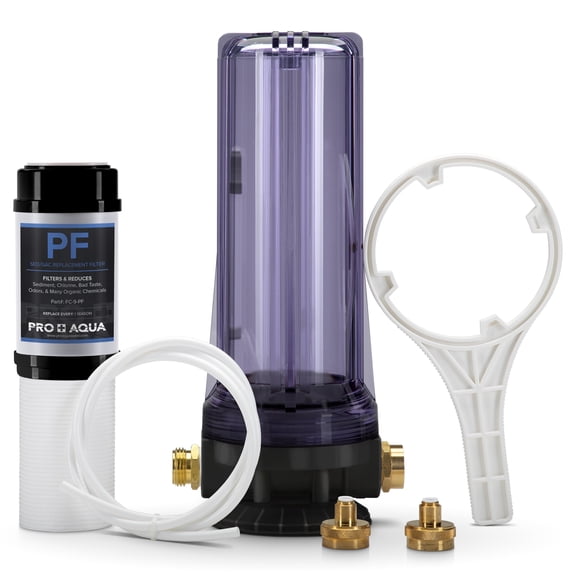 PRO AQUA RV Water Filter AND Portable Water Softener Regeneration Kit - 5 Micron Filtration, Anti-Corrosion Brass Fittings, Transparent Housing, Filters chlorine, bad taste, odors, sediment, bacteria