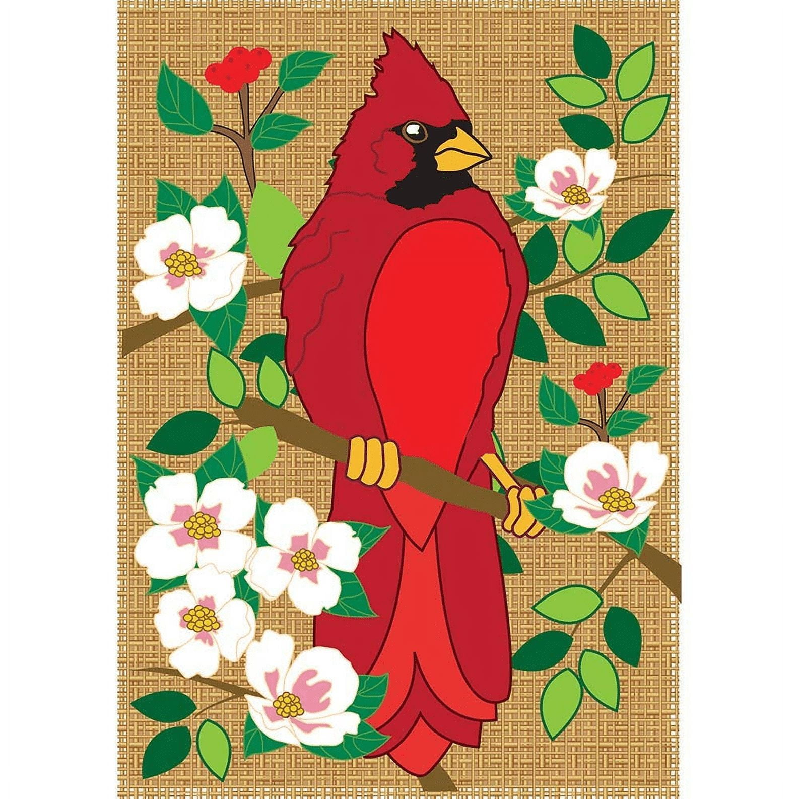 Magnolia Gardens 1010 13 x 18 in. Double Applique Cardinal Burlap Garden Flag