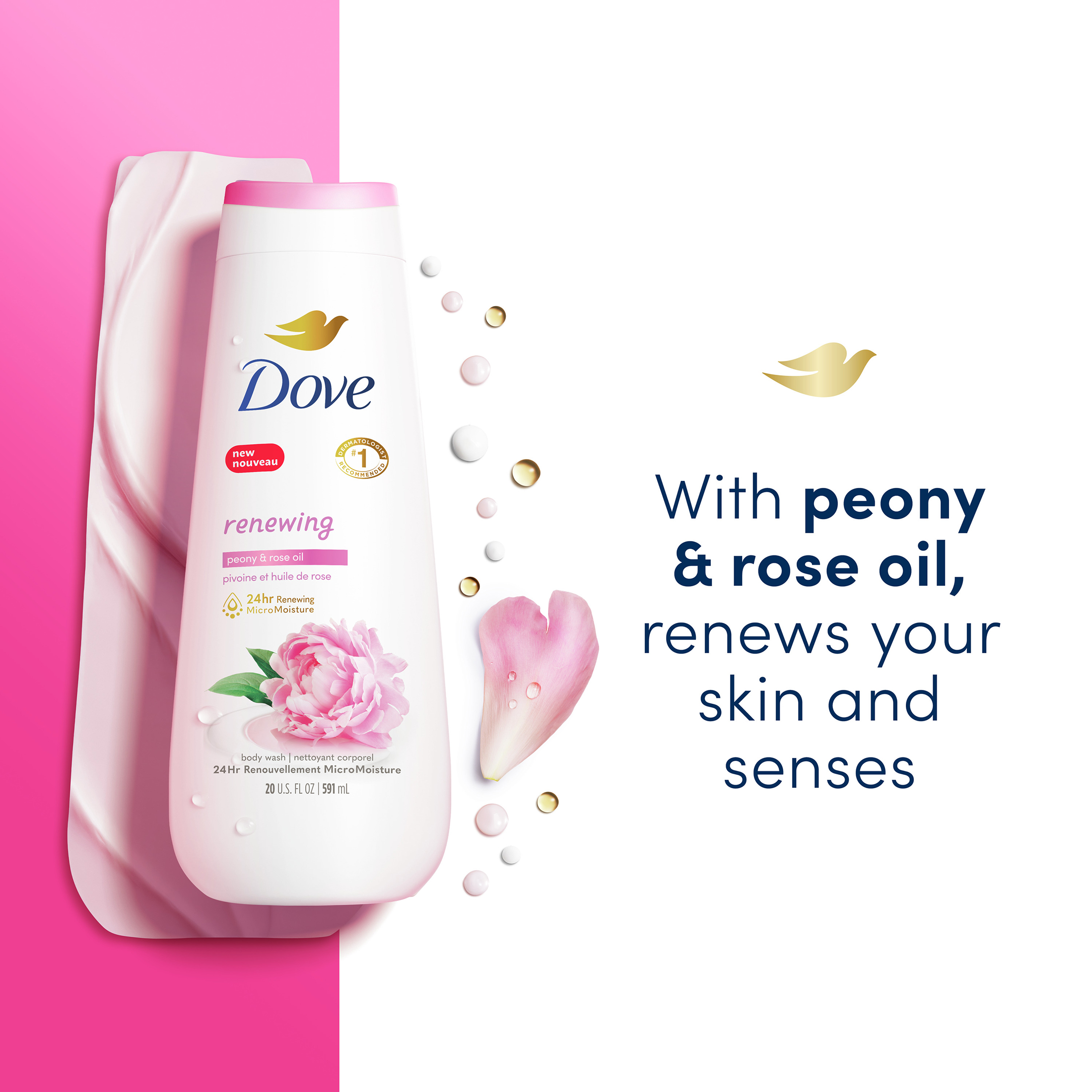 Dove Renewing Gentle Women's Body Wash for All Skin Type, Peony and Rose Oil, 20 fl oz - image 5 of 11