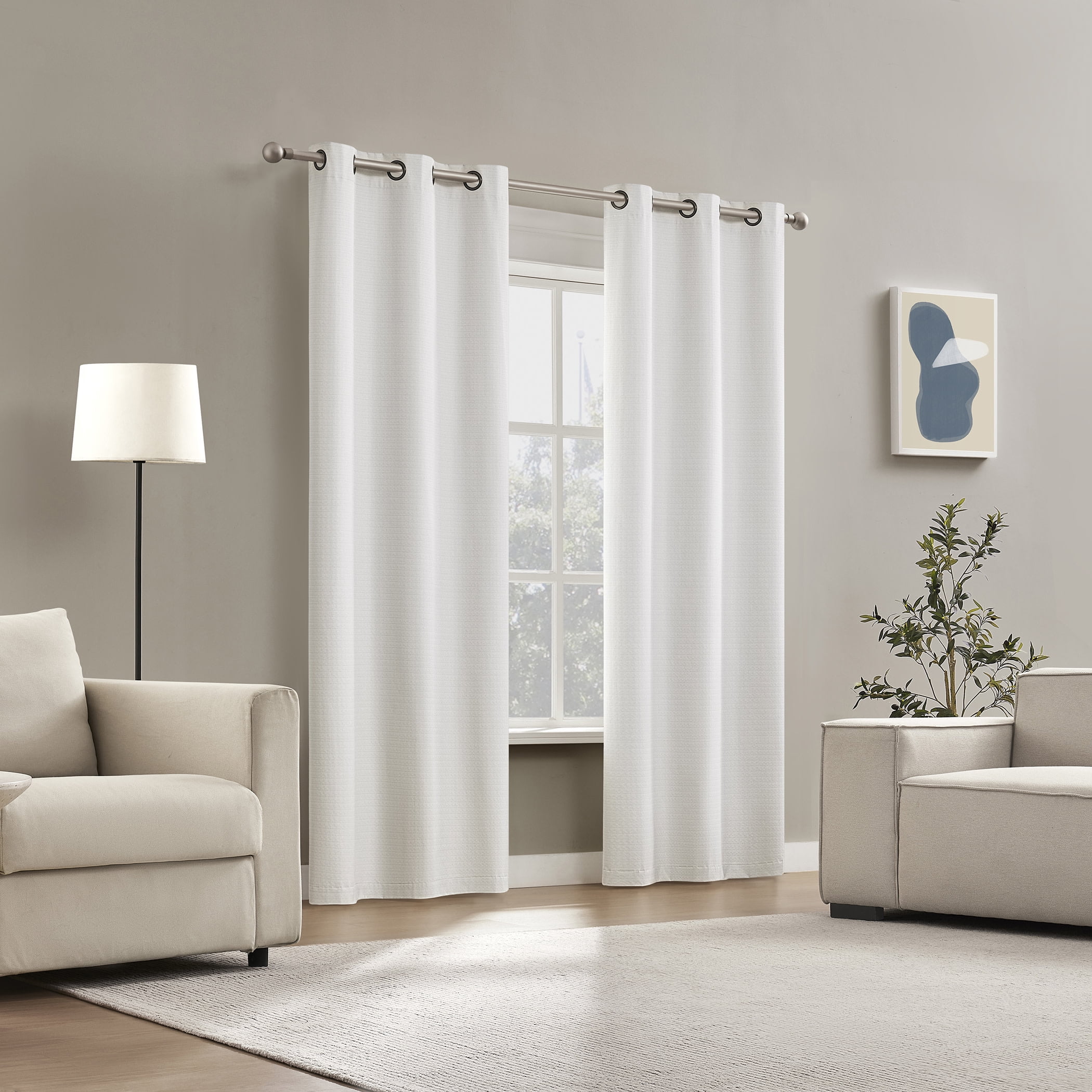 Sun Zero Bryant 2-Piece Textured Thermal Insulated 100% Blackout  Grommet Top Curtain Panel, White, 37”W x 95"L