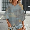 thumbnail image 3 of Abstract Star Pattern Design Women's V-Neck Blouse With 3/4 Ruffled Bell Sleeves Casual Top Ladies Blouses, 3 of 7
