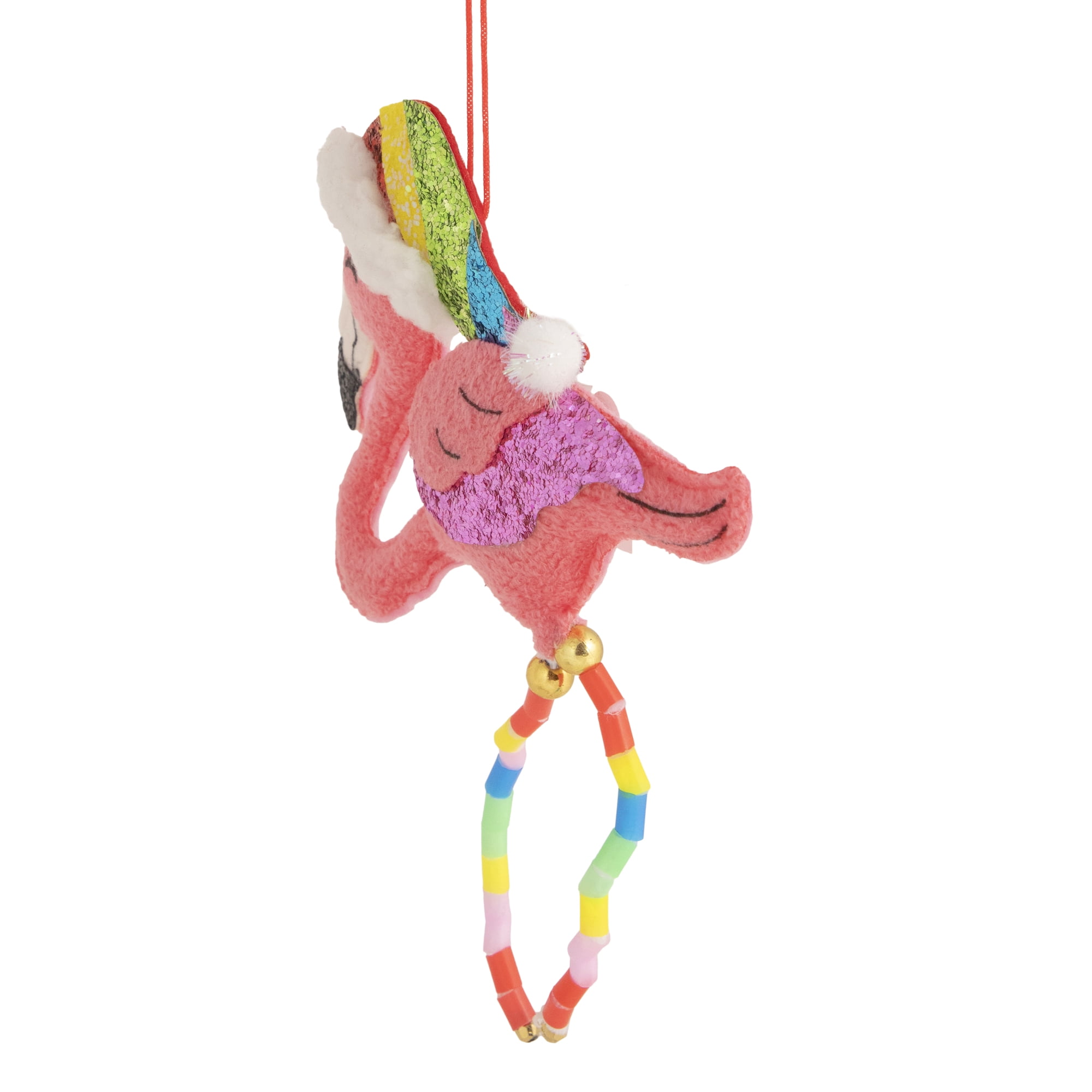 9.5" Plush Stuffed Flamingo with Rainbow Hat and Legs Christmas Ornament