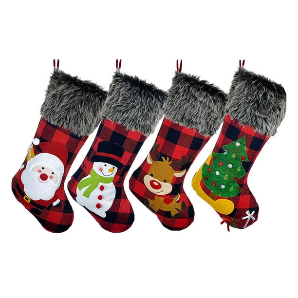 Yuarrent 3/4 Uds calcetines de decoración navideña colgante de árbol de Navidad ciervo santa claus patrón de copo de nieve bolsa de regalo de Navidad Kits de decoración para fiestas Yuarrent HA000881-00B