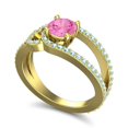 thumbnail image 2 of 2.50 Ct Latest Round Shape Pink Sapphire & Aquamarine Gemstone Wedding Ring for Women Solid 18K Yellow Gold Size 3.5 by Diamond-Capitals, 2 of 8