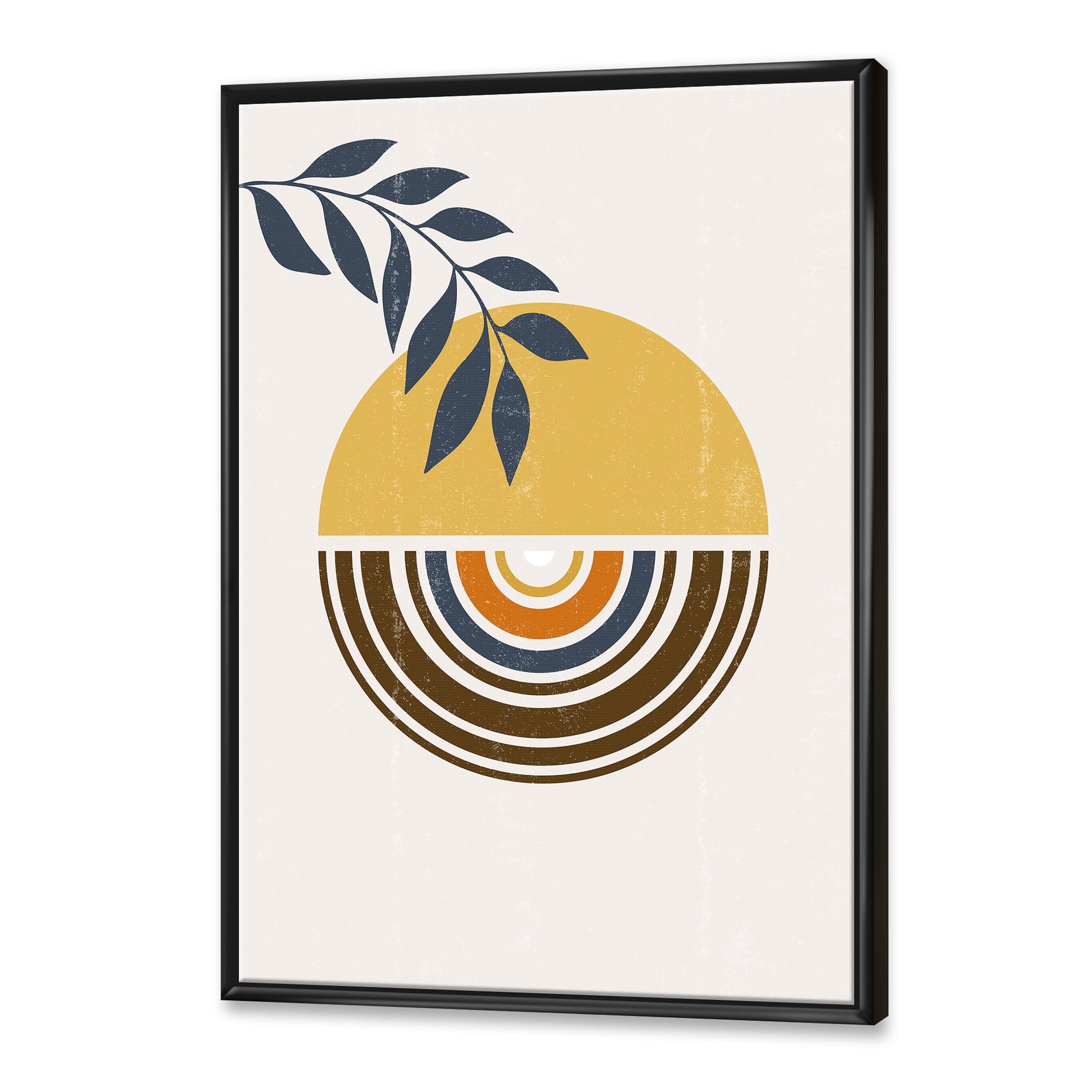 Designart 'Abstract Sun and Moon Leaves ' Modern Framed Canvas Wall Art Print