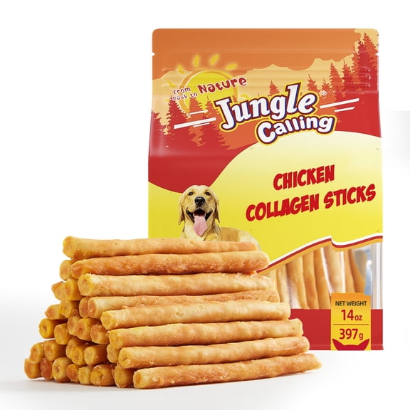 Jungle Calling Collagen Sticks for Dogs, Chicken Flavored Chews, Long Lasting Rawhide Alternative Treats for Small Medium Dog, Healthy Chew Bones, 5 Inch,  14 oz