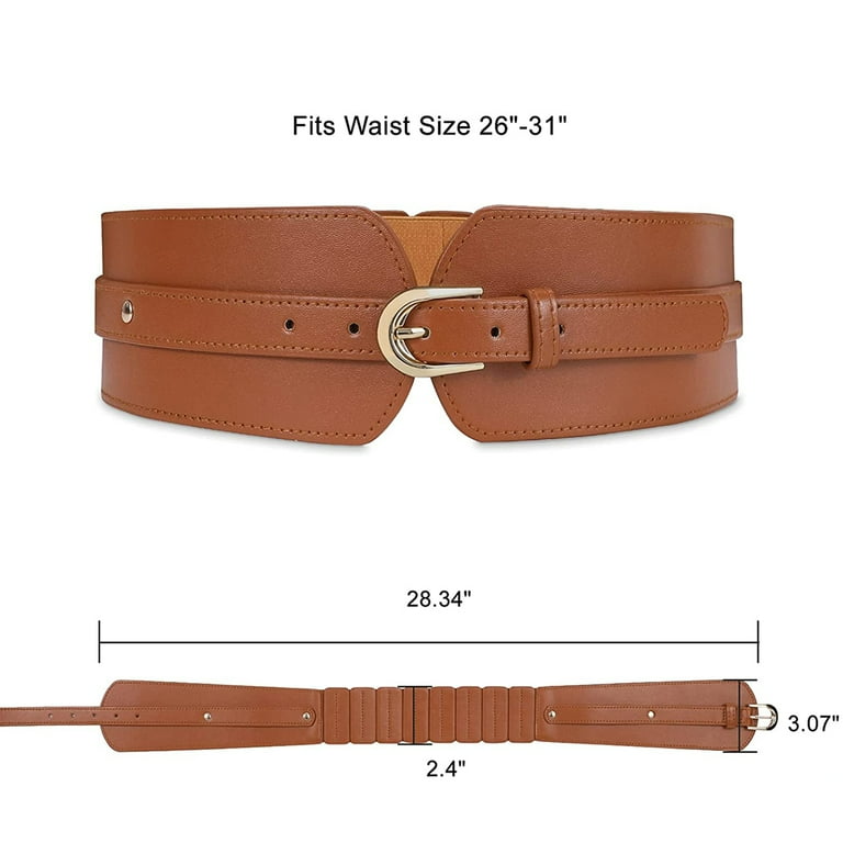 FIORETTO Dress Belts for Women, Wide Black Brown Elastic Belt, Fashion Cinch Belt, Leather Ladies Waist Belts