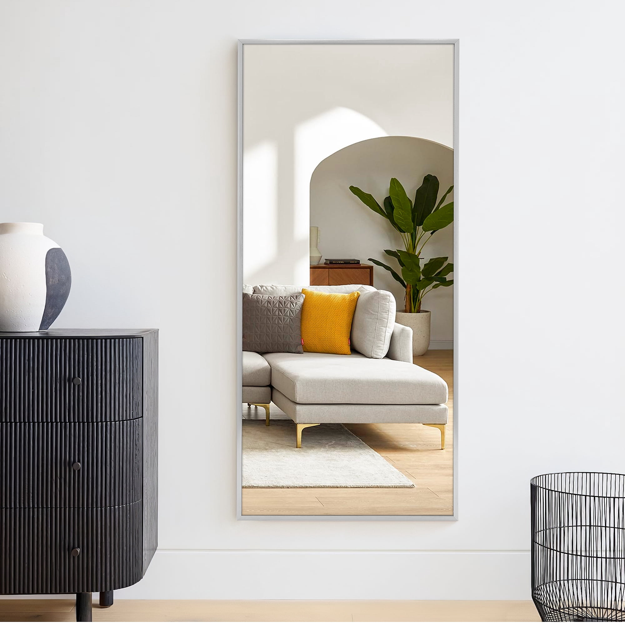 Wall Mirror 47"x22" Large Mirror Wall-Mounted Aluminum Mirror for Bathroom Living Room,Silver