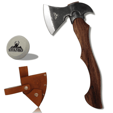 THKFWD 14.7" Camping Axe and Hatchet, Forged Survival Carving Axe with Sheath for Wood Chopping
