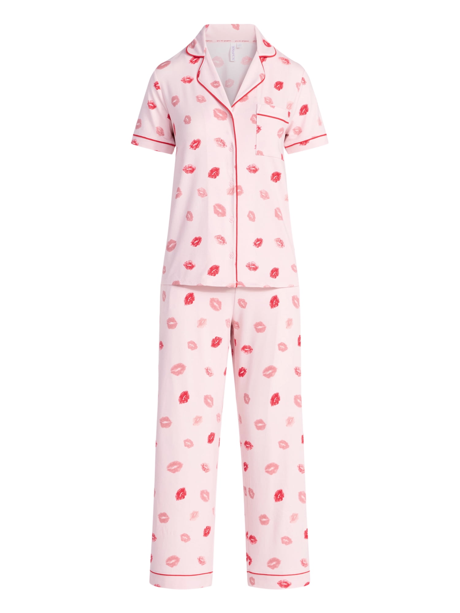 Joyspun Women's Dreamy Soft Collection Notch Collar Top and Capri Pants Valentine's Day Pajama Set, 2-Piece, Sizes XS-3X