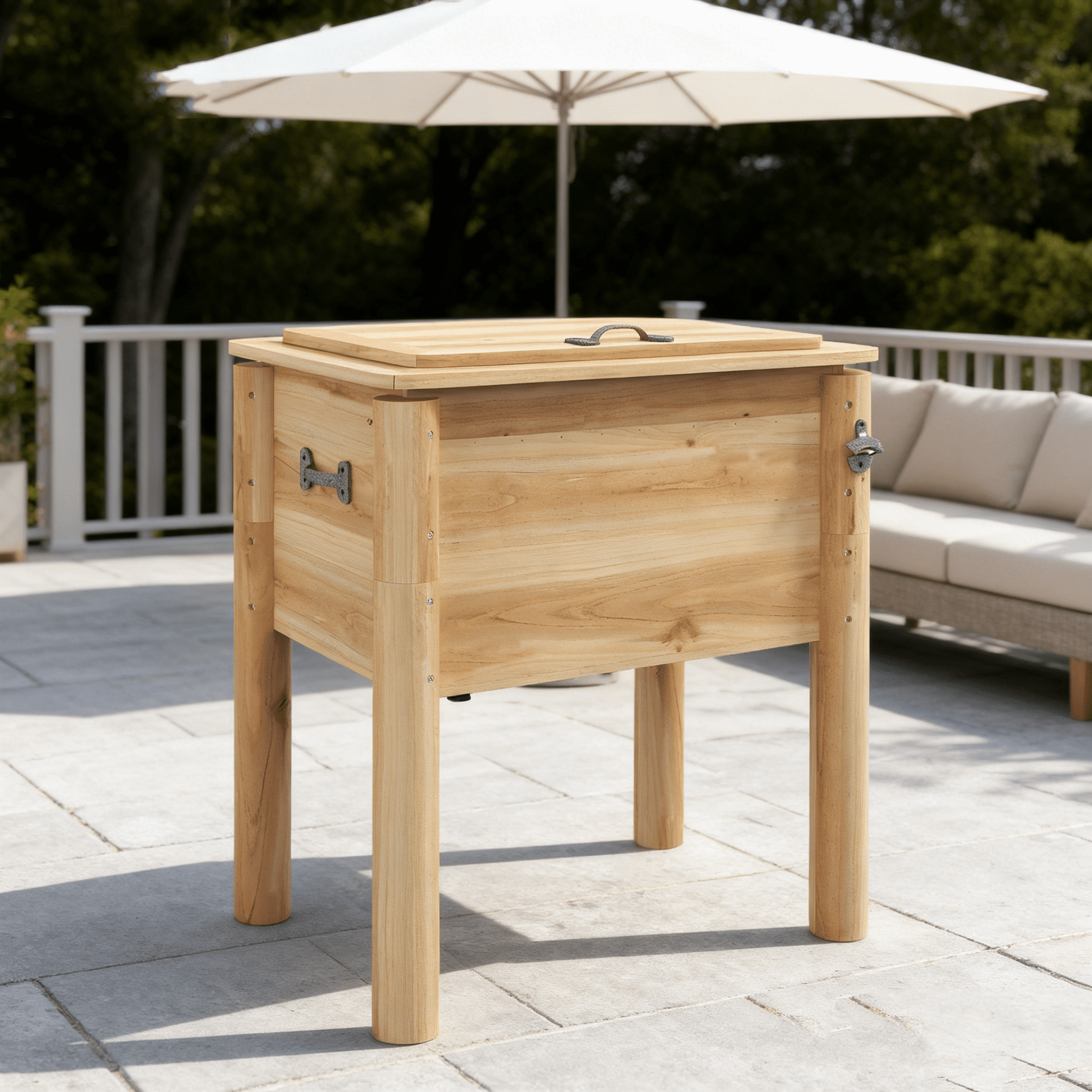 JERFIT 54Qt Outdoor Cooler with Wheels, Insulated Steel Lining, Bottle Opener & Drain Plug, Portable Wood Party Ice Chest for Patio, Pool, Beach, Camping