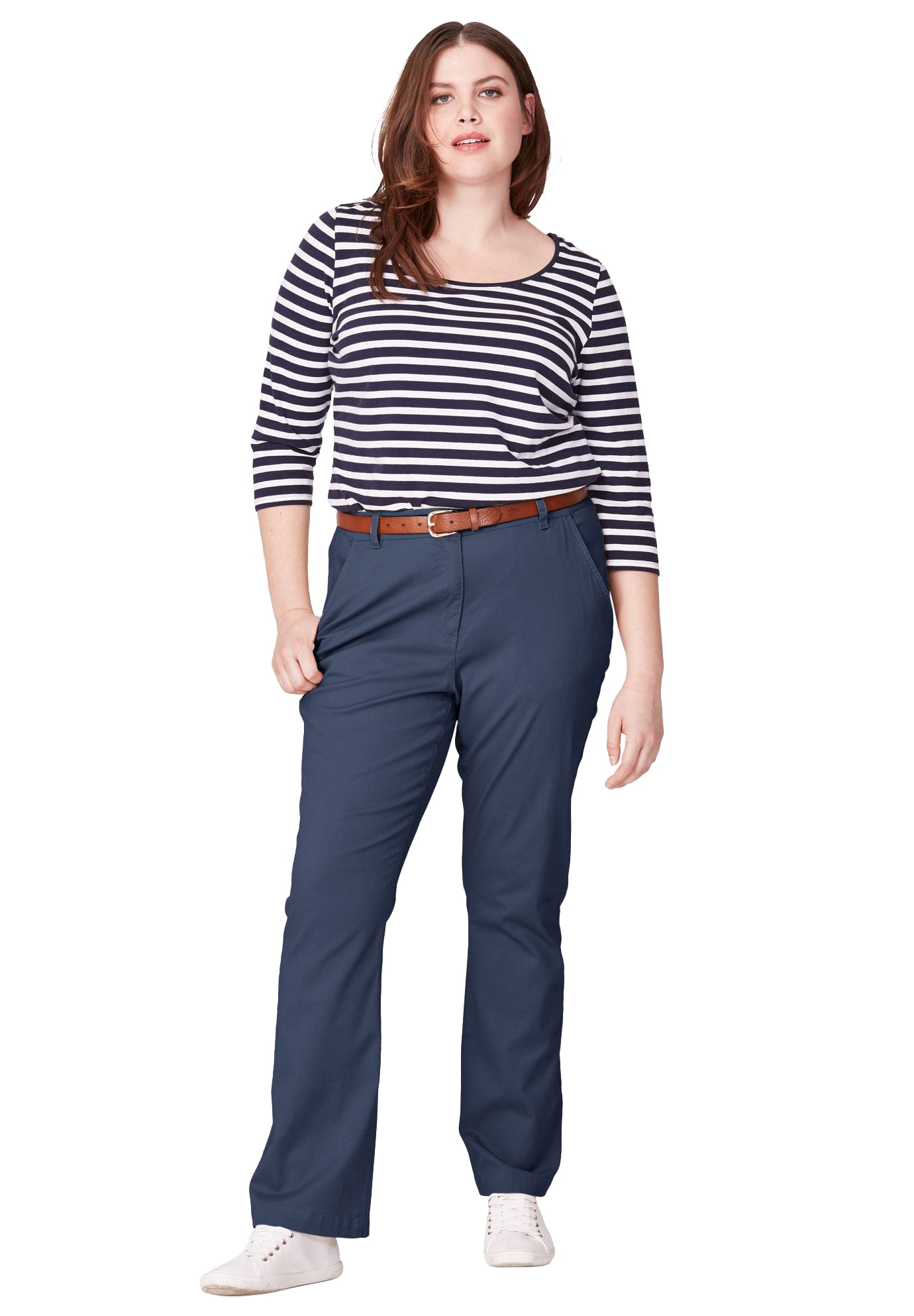 Ellos - Ellos Women's Plus Size Classic Chino Pants Pants - Walmart.com ...