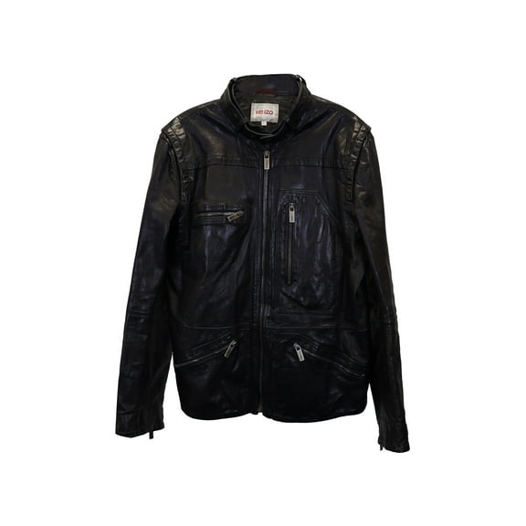 Pre-Owned Kenzo Zip Front Moto Jacket in Black Calfskin Leather