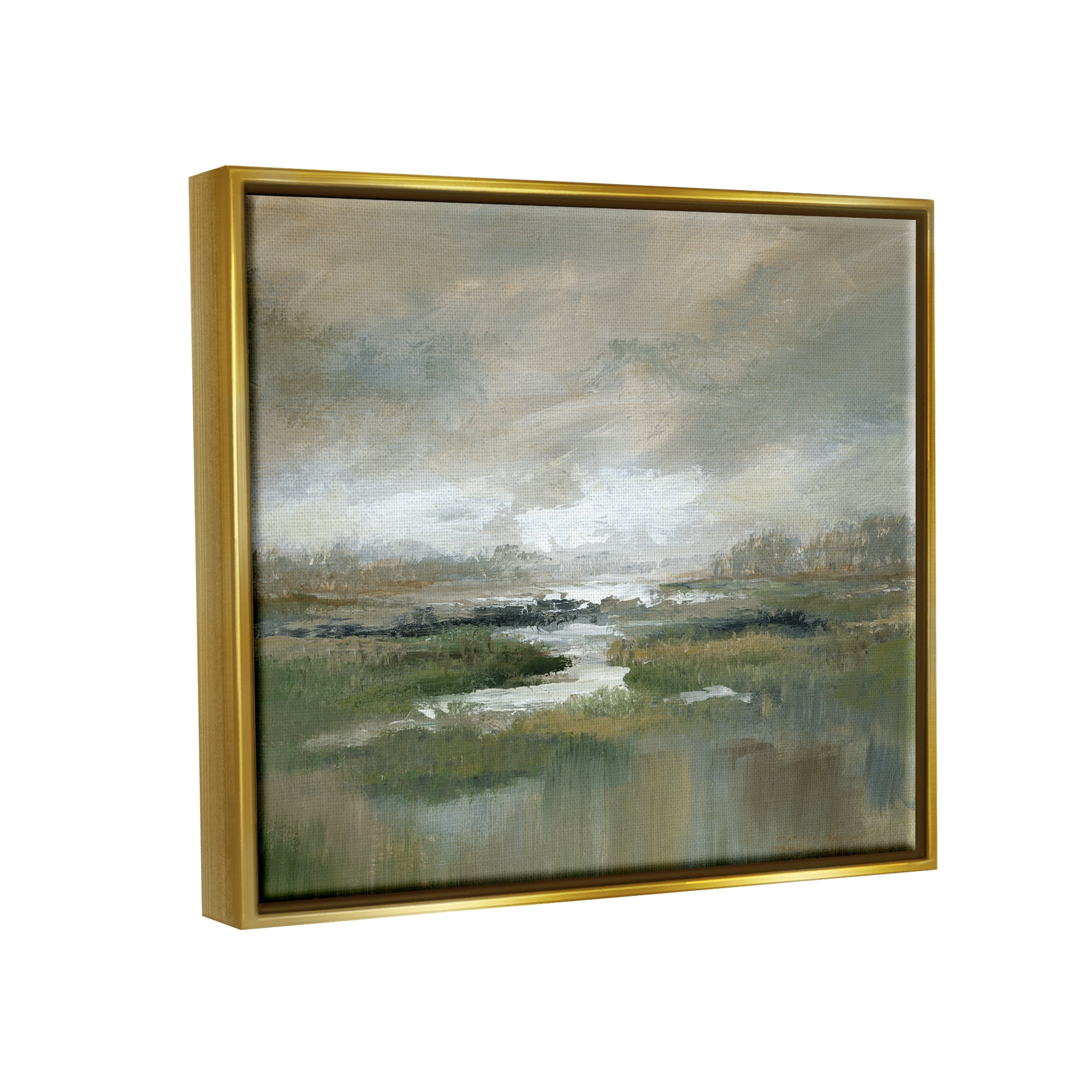 Stupell Industries Rural Stream Nature Landscape Landscape Painting Gold Floater Framed Art Print Wall Art