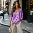 thumbnail image 5 of YuXingFu Women's Tops, Tees & Blouses V-Neck Pleated Ruffle Hem for Casual Purple XXL, 5 of 9