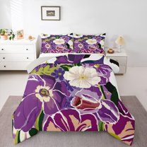Manfei Teens Chic Purple Flowers 2pcs Bedding Comforter Set,Vintage Aesthetic Twin Comforter Sets,Retro Floral Blossom Breathable Bedding Set,Ultra Soft Home Decor,Reversible