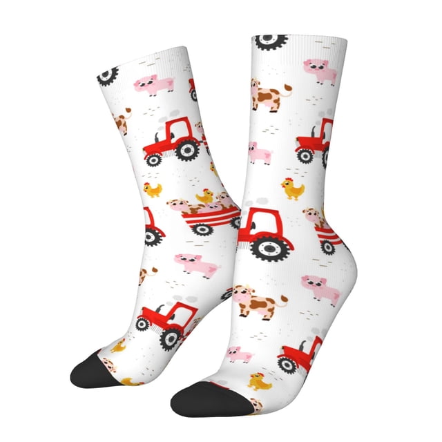 Fotbe Tractor With Farm Animals Calcetas Largas con Estampado para Hombre y Mujer – Calcetas de Compresión Transpirables y Elásticas, Viajar y Uso Diario Talla 5-11
