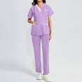 thumbnail image 4 of WTOBBY Women's Fashion V-Neck Short Sleeve Scrubs Set with Pocket, Solid Color Nursing Uniform, Medical Workwear for Caregivers, Stylish and Professional Look,Purple Pink S, 4 of 5