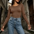 thumbnail image 5 of Solid Color Shirts For Women Women's Long-Sleeve Crew Neck Base Layer Top With Thumbholes Stretchy Fabric Coffee S, 5 of 9